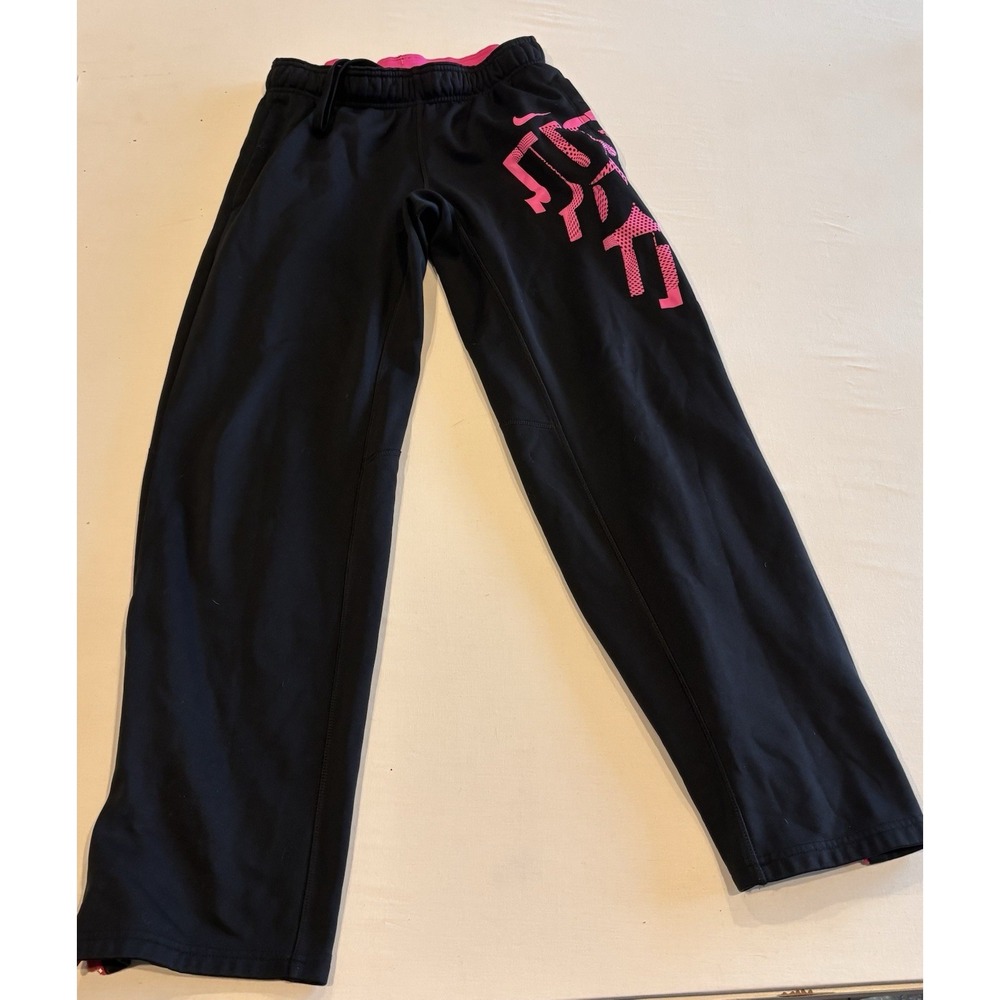 Nike Pants Womens S Black/Pink Athletic Relaxed Fit Elastic Waist Sweatpants